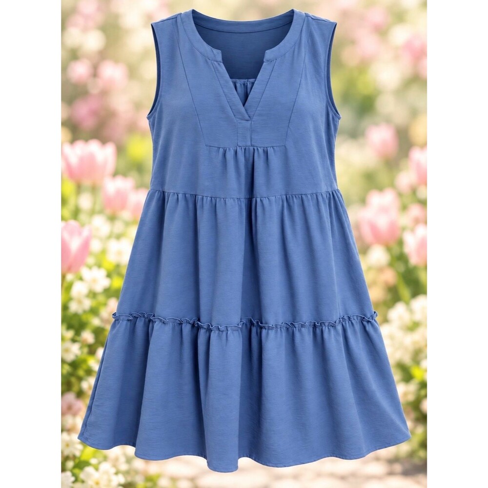 Lucky Brand Plus 2X Blue Sleeveless Tiered Midi Dress Boho
